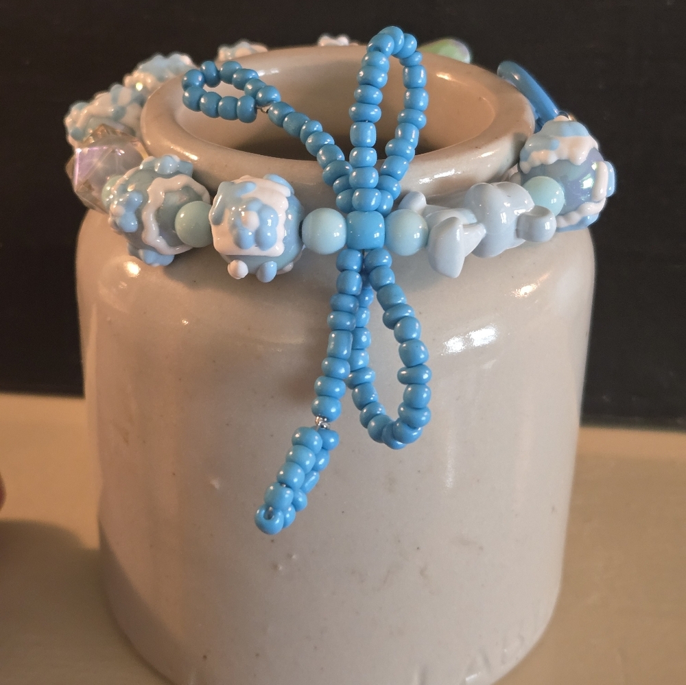 Blue and White Beaded Multifunctional Keychain